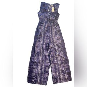 Japna Sleeveless Jumpsuit Smoky Blue & White Print Pockets size Medium NWT